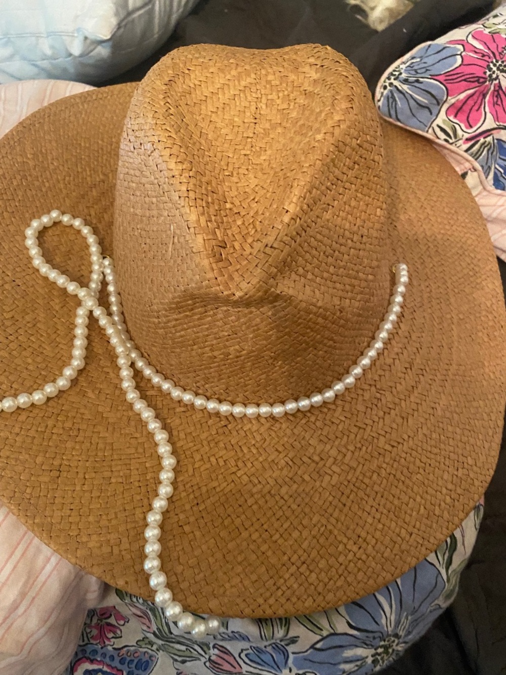 Lele Sadoughi pearl and straw hat SOLD OUT